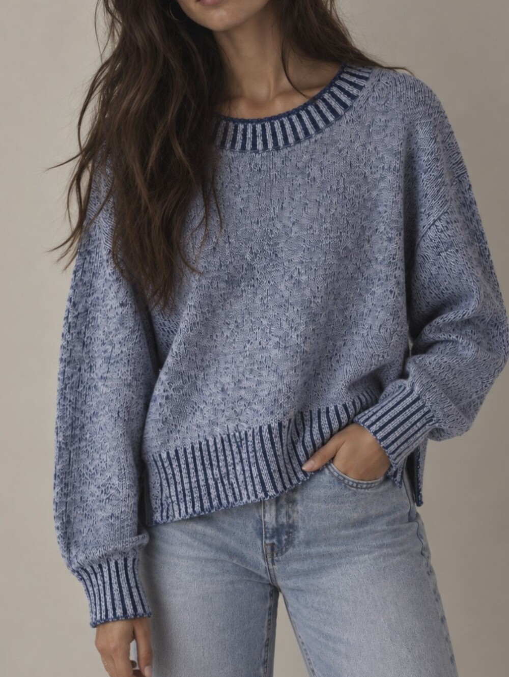 J. Crew Linen Blend Boxy Slouchy Blue Sweater Size Small